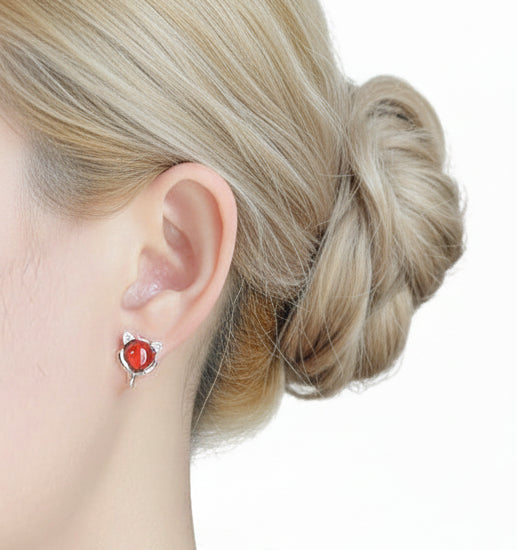 Fox Head Red Garnet Earrings