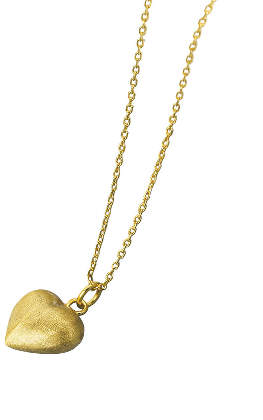18K Gold Brushed Puffed Heart Necklace
