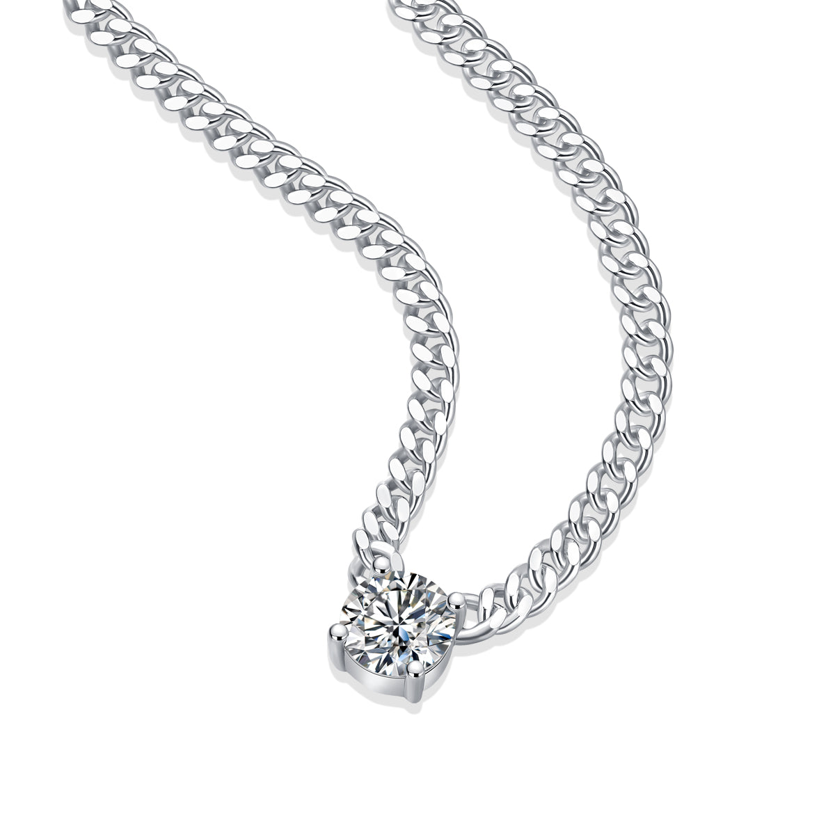1ct. Moissanite Pendant on S925 Platinum Cuban Link Chain