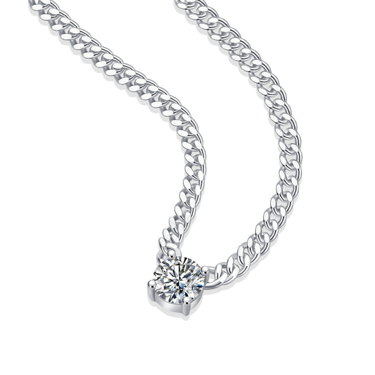 1ct. Moissanite Pendant on S925 Platinum Cuban Link Chain