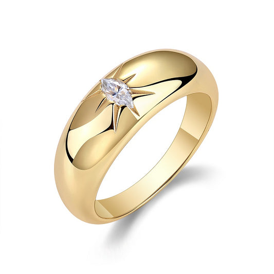 24k Dome-Style Marquise Moissanite Solitaire Star Ring