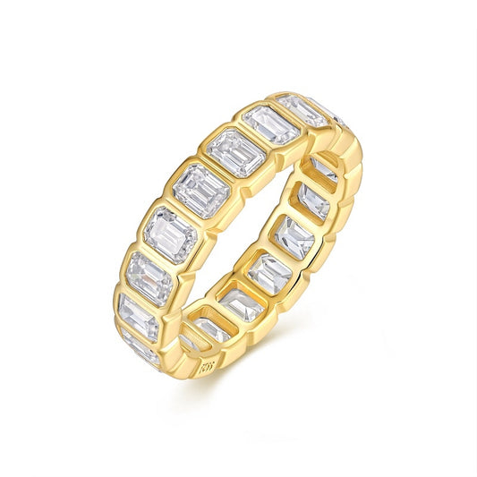 24K Moissanite Bezel Baguette Emerald Cut Eternity Band