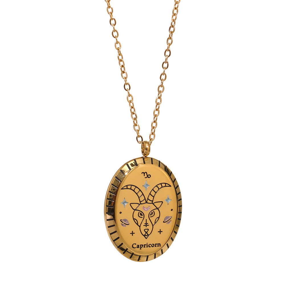 18K Gold Zodiac Oval Necklace