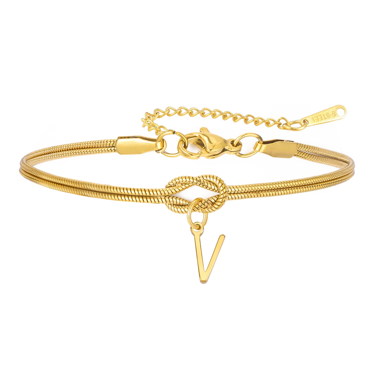 18K Snake Chain Initial Bracelet with Infinity Knot