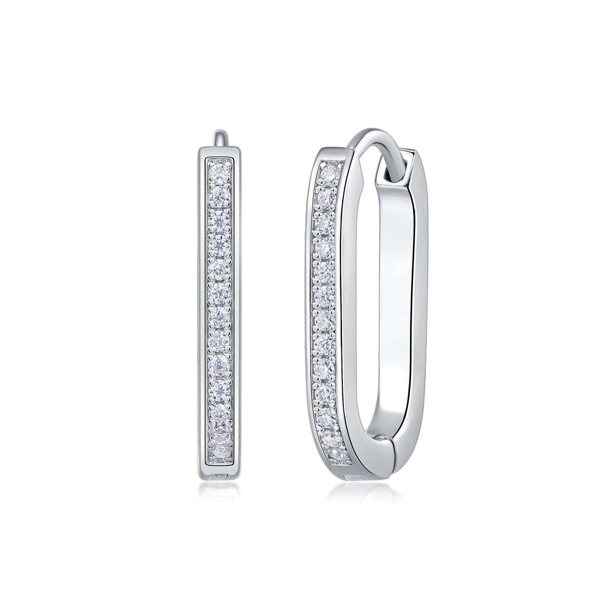 Platinum Moissanite-Paved U-Hoop Earrings