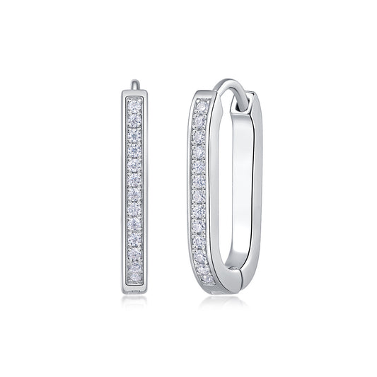 Platinum Moissanite-Paved U-Hoop Earrings