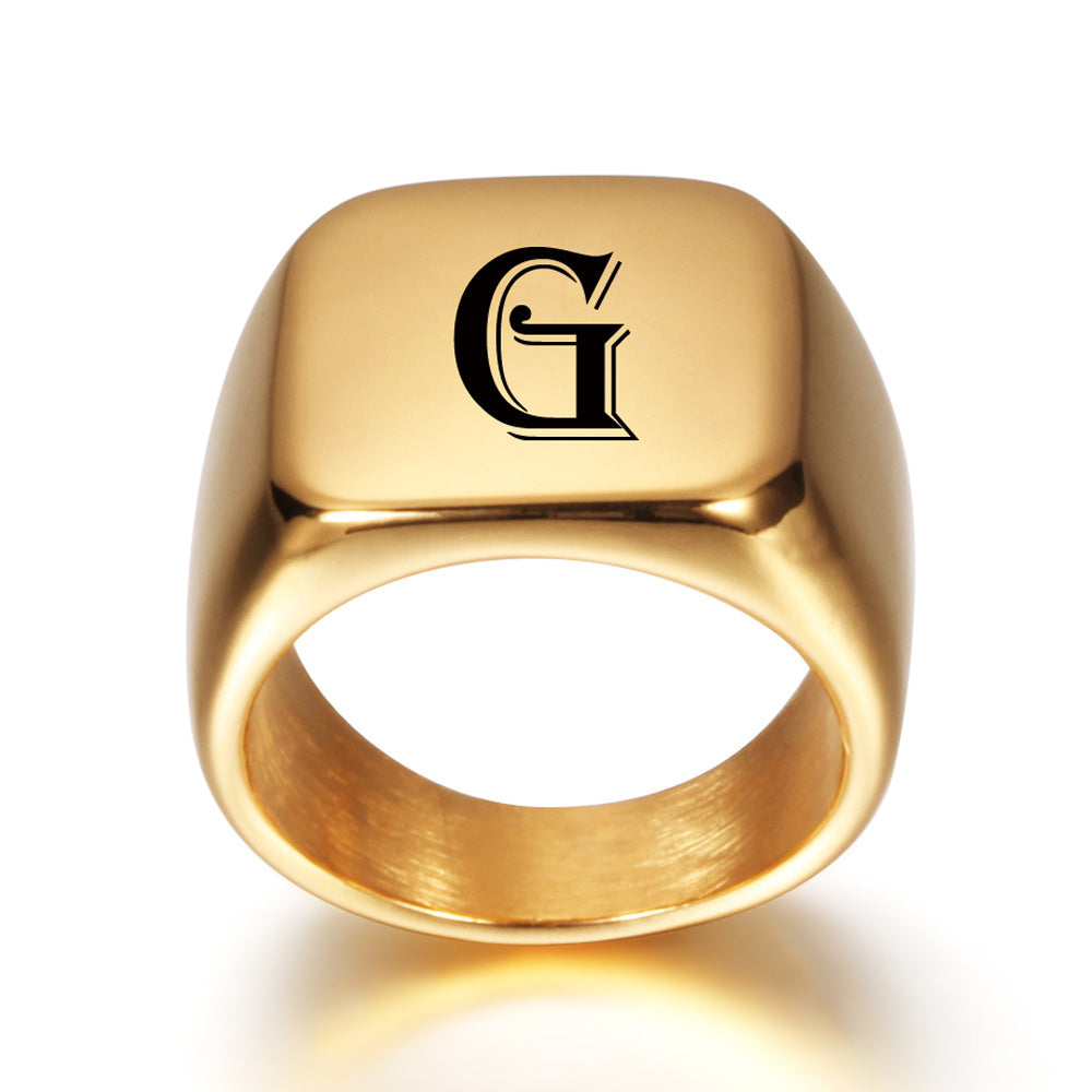 Gold Tone Initial Signet Ring