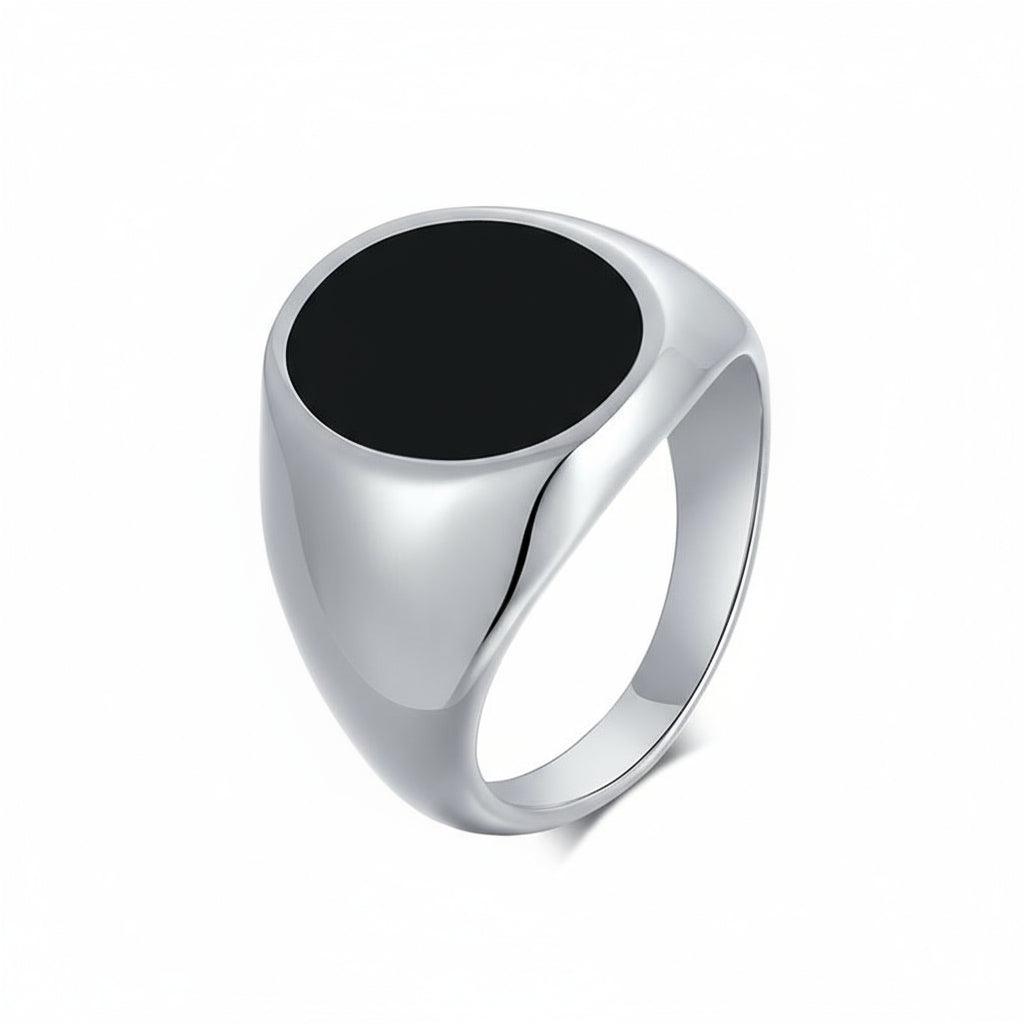 Men's Drip Oil Black Oval Ring