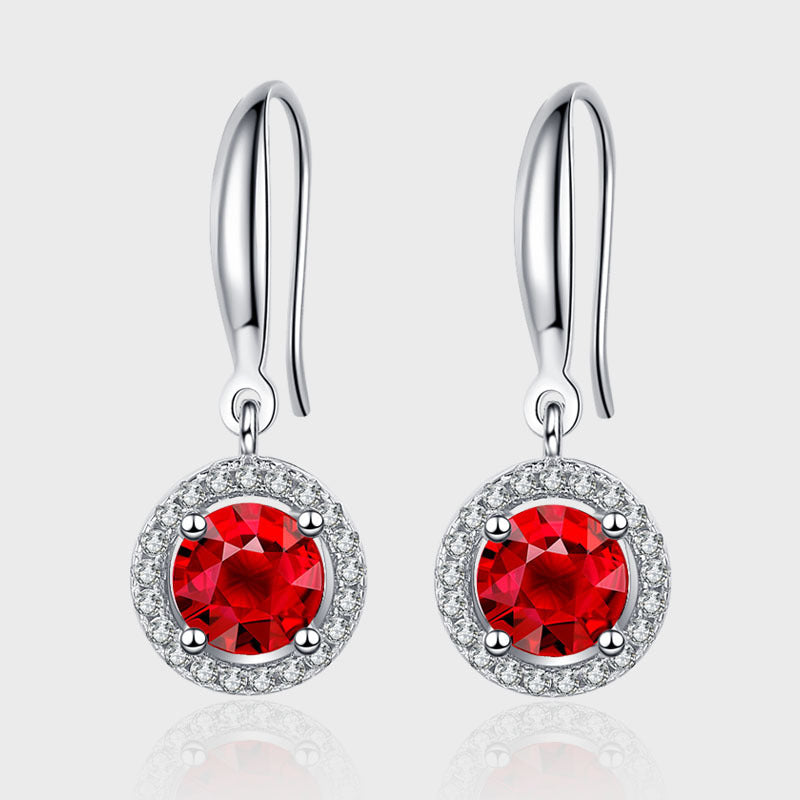 Red CZ Halo Dangle Earrings