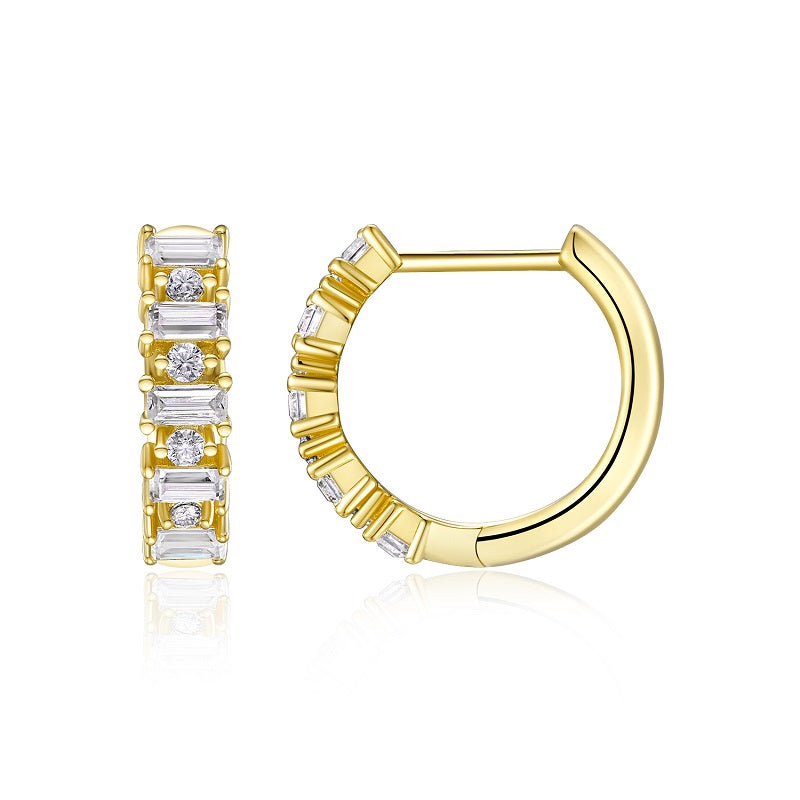24k Gold Emerald-Shaped Baguette Huggie Hoops