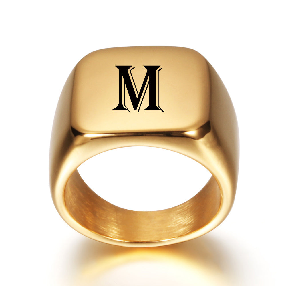 Gold Tone Initial Signet Ring