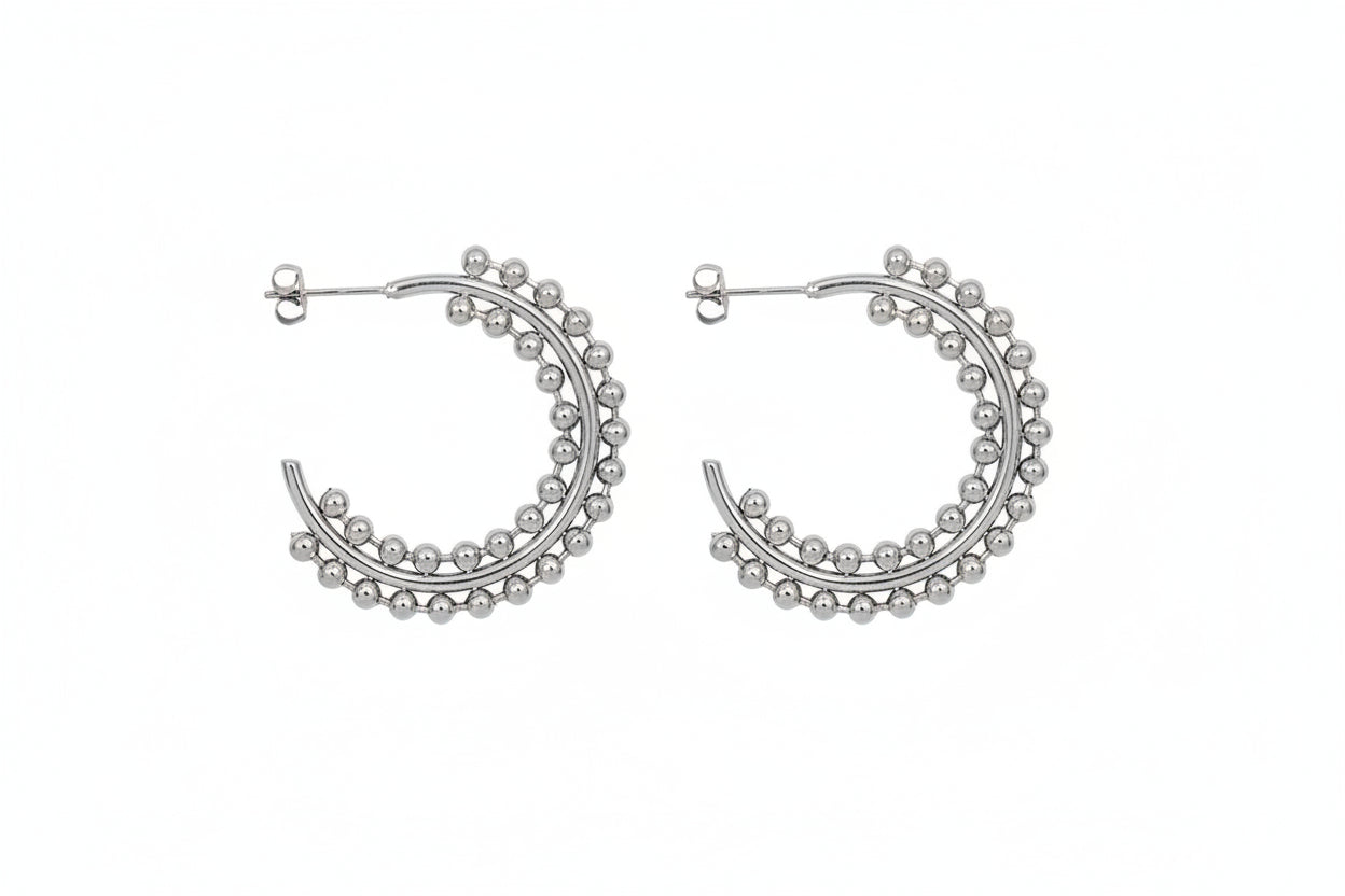 18k Beaded Hoop Earrings