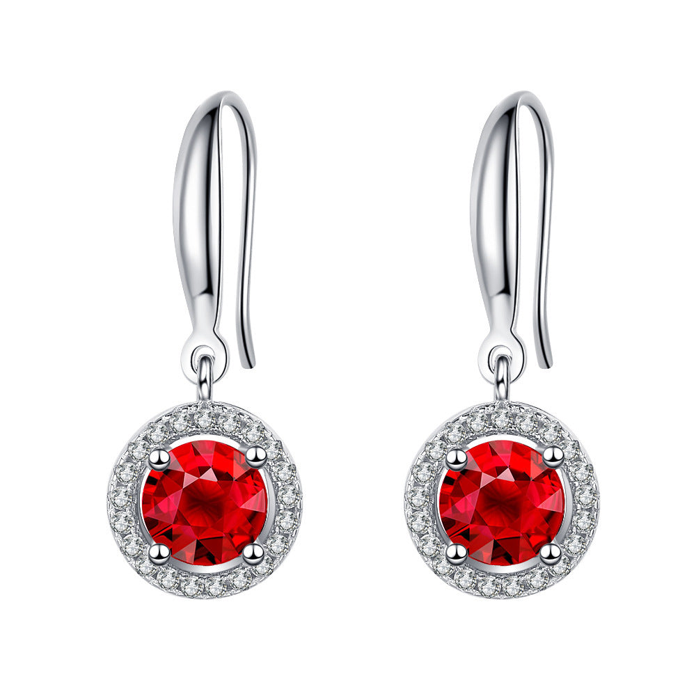 Red CZ Halo Dangle Earrings