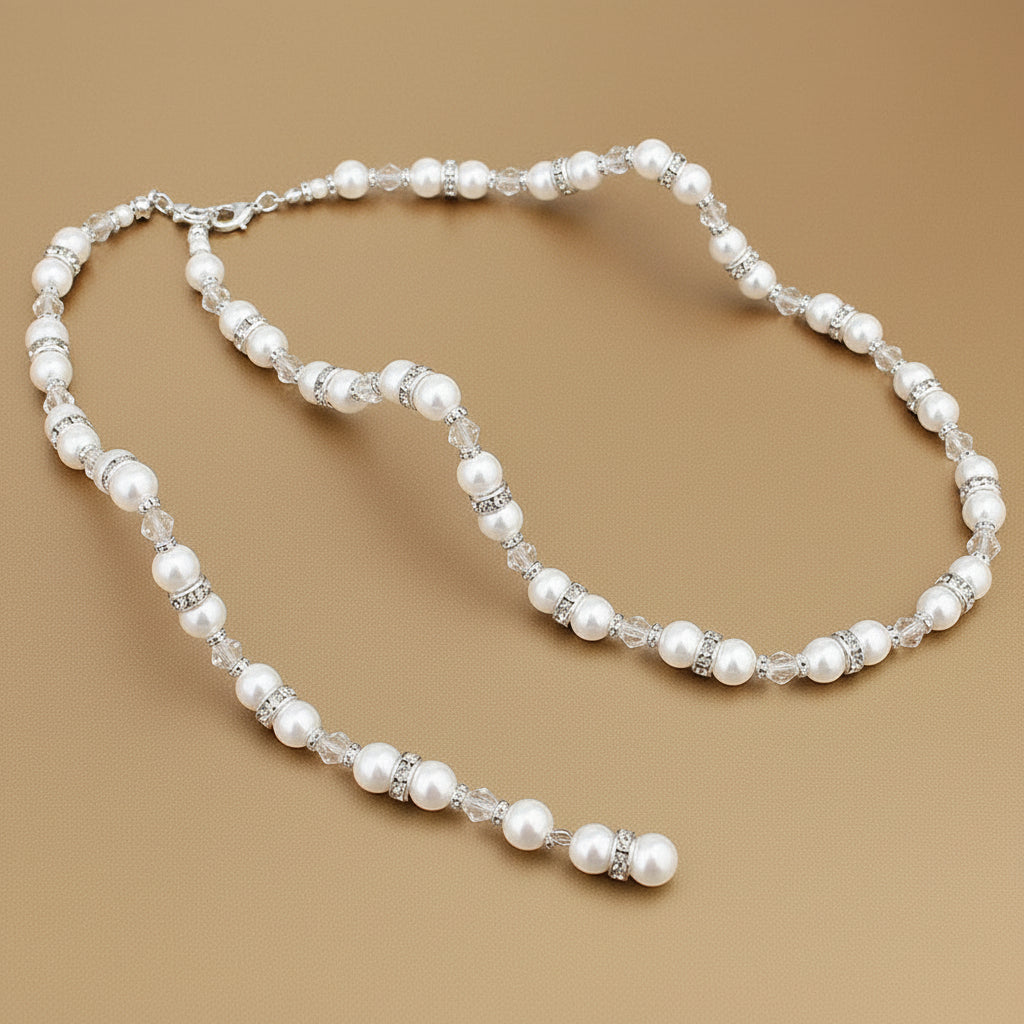 Handmade Pearl Crystal Backdrop Necklace