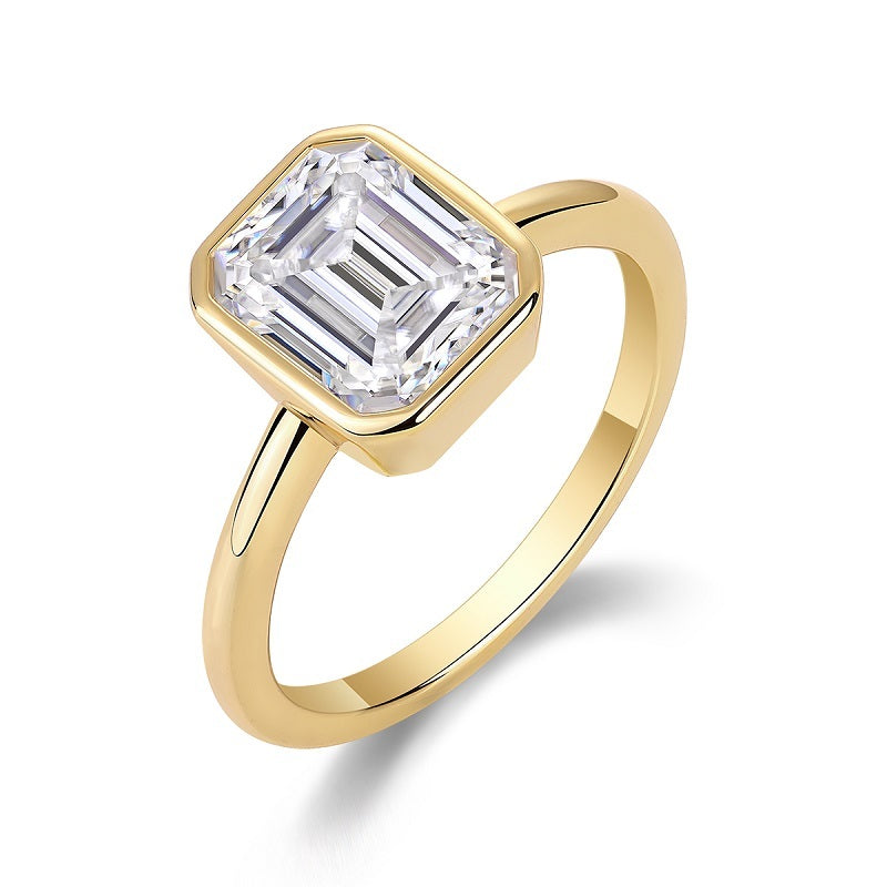 24K Gold Emerald-Cut Bezel Set Pagoda Engagement Ring