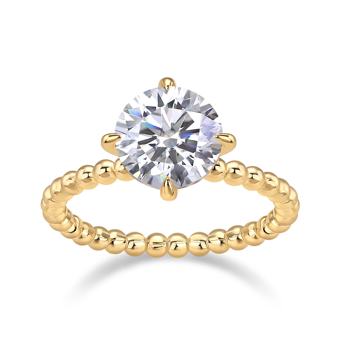24k Moissanite Beaded Solitaire Ring