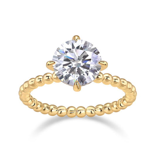 24k Moissanite Beaded Solitaire Ring