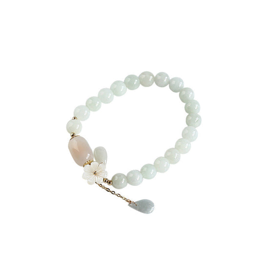 Natural Jadeite Shell Flower Water Drop Bracelet with 14K Gold Fittings