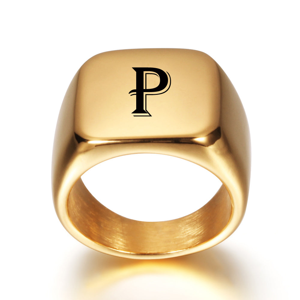 Gold Tone Initial Signet Ring