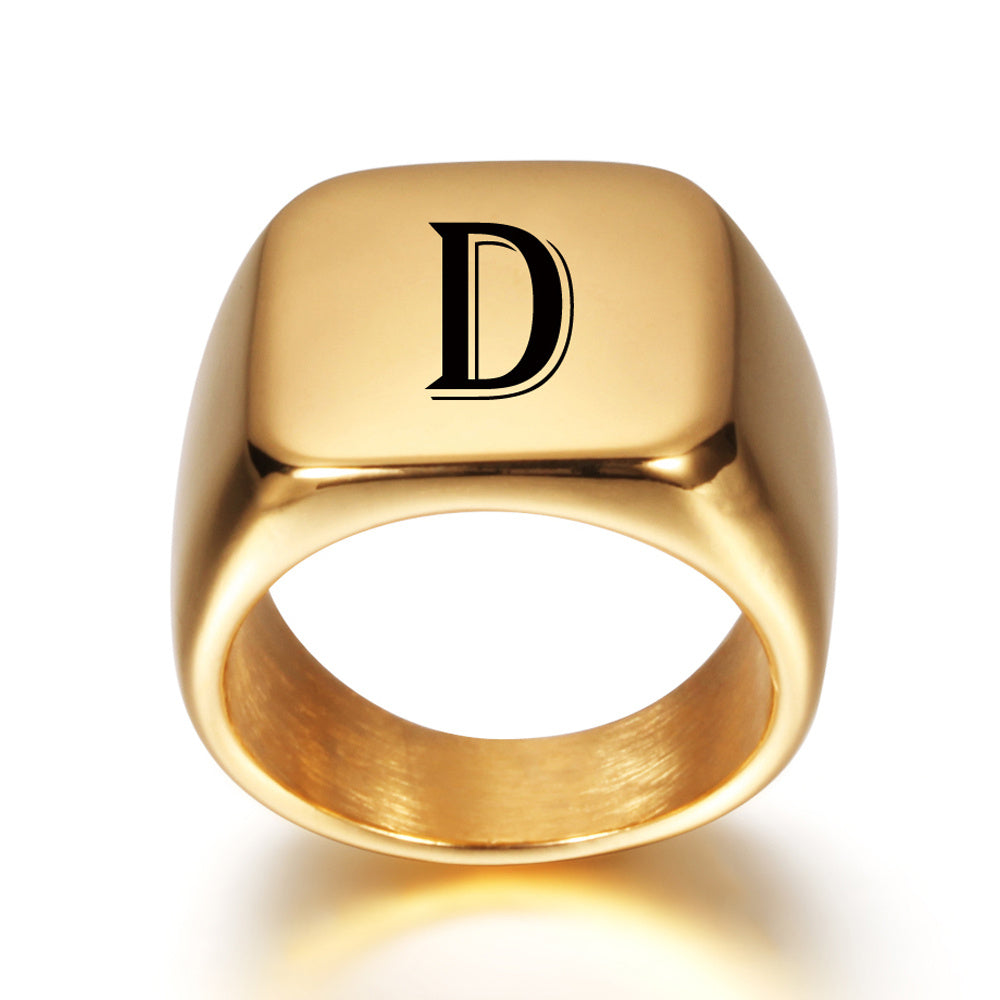 Gold Tone Initial Signet Ring
