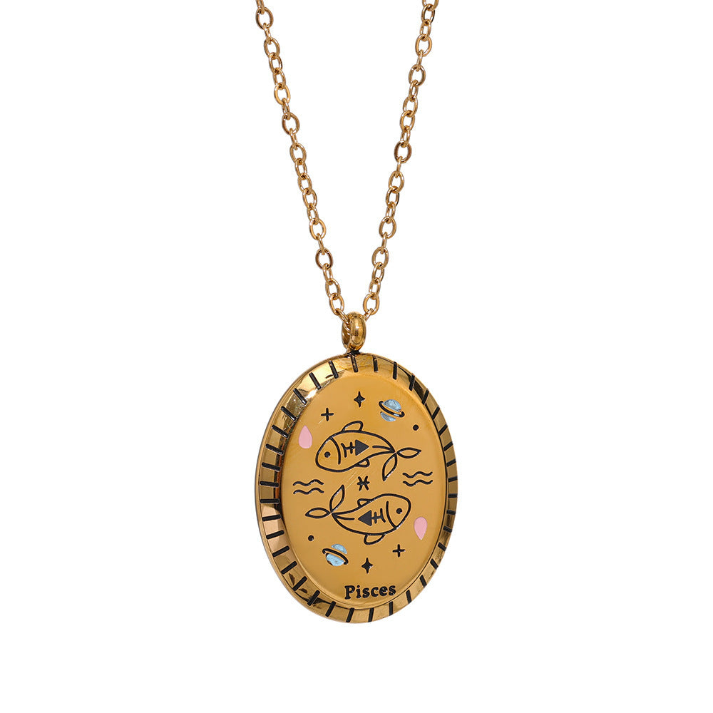 18K Gold Zodiac Oval Necklace