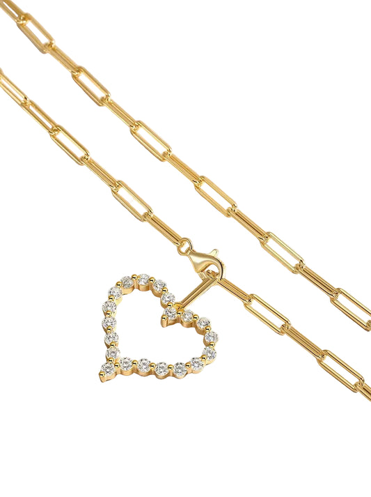 24K Gold Paperclip Moissanite Heart Necklace