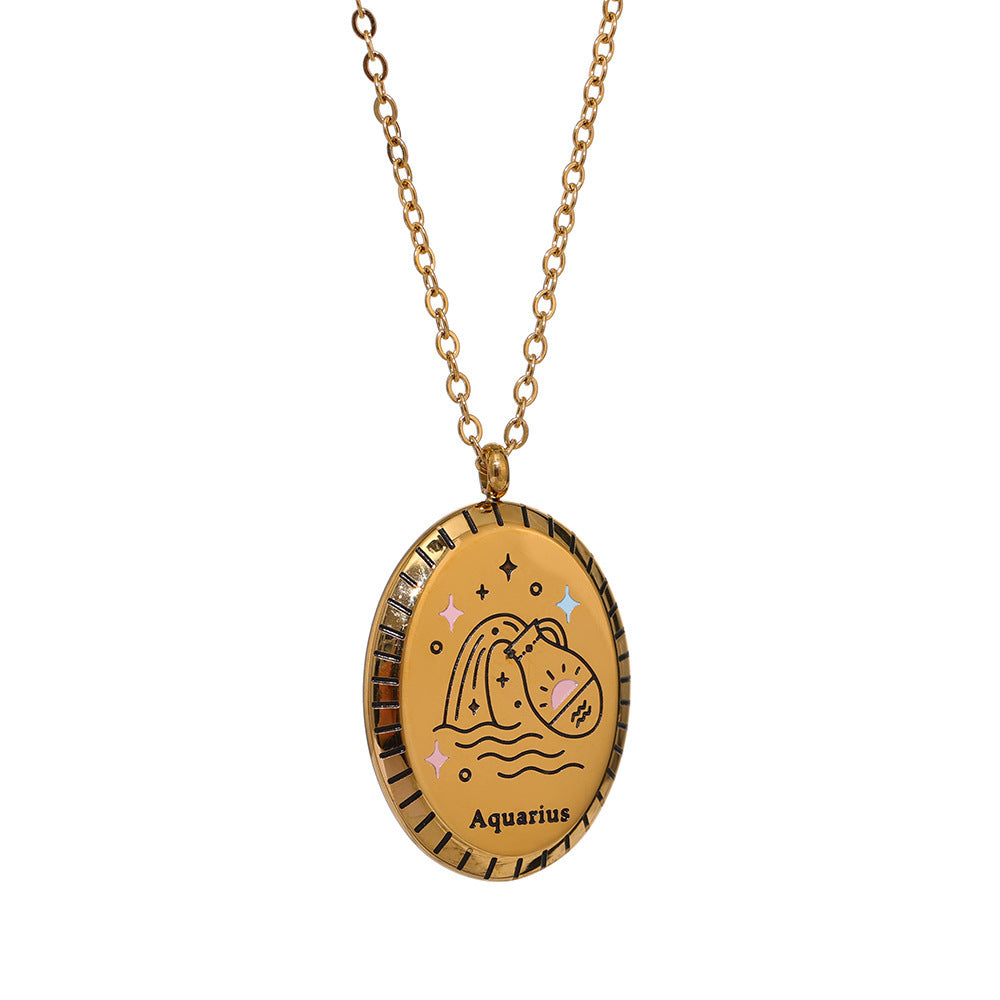 18K Gold Zodiac Oval Necklace