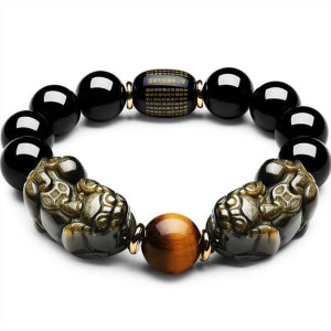 Natural Mexican Gold Obsidian Double Hook Men's Bracelet