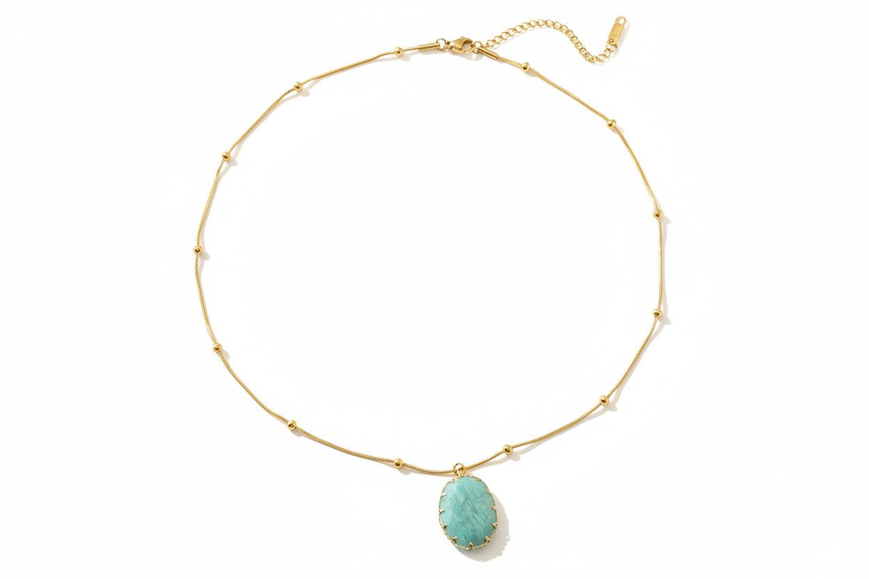 18K Oval Turquoise Necklace