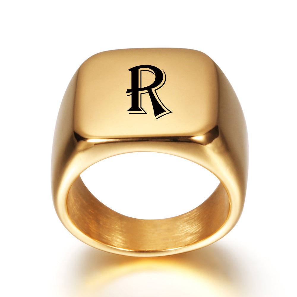 Gold Tone Initial Signet Ring