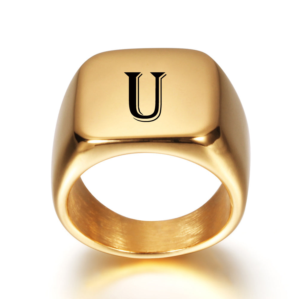 Gold Tone Initial Signet Ring