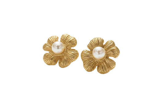 18K Flower Pearl  Earring