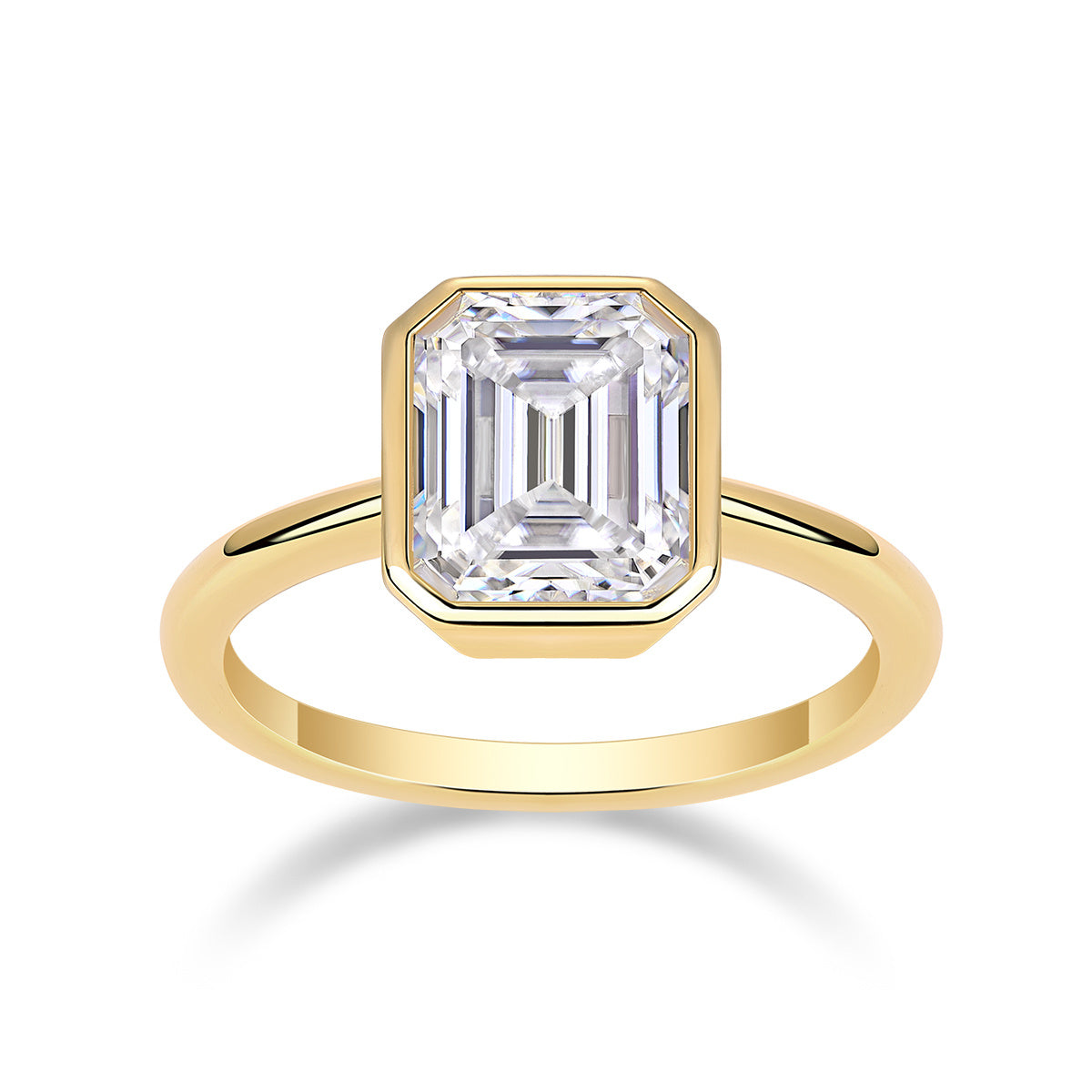 24K Gold Emerald-Cut Bezel Set Pagoda Engagement Ring
