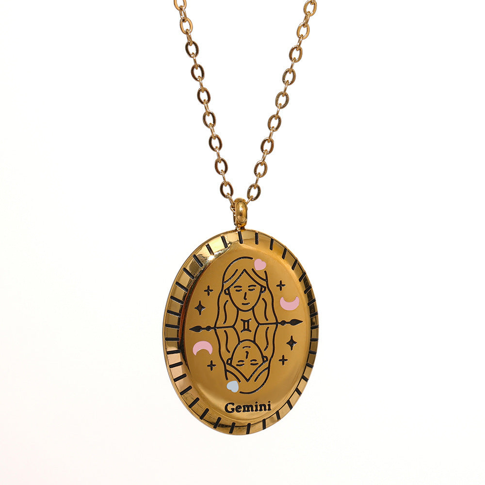 18K Gold Zodiac Oval Necklace