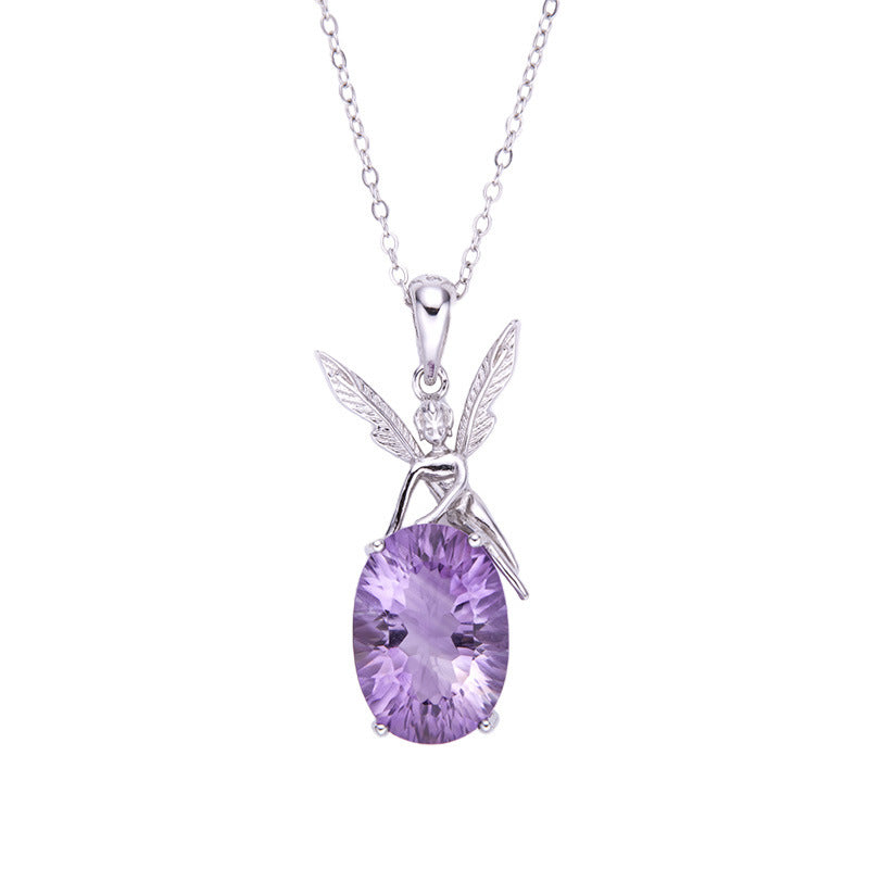 S925 Silver Fairy Natural Amethyst Necklace - Front View