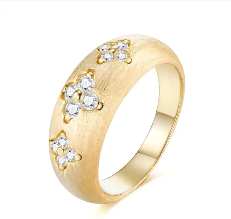 24k Gold Three Floral Motif Moissanite Ring