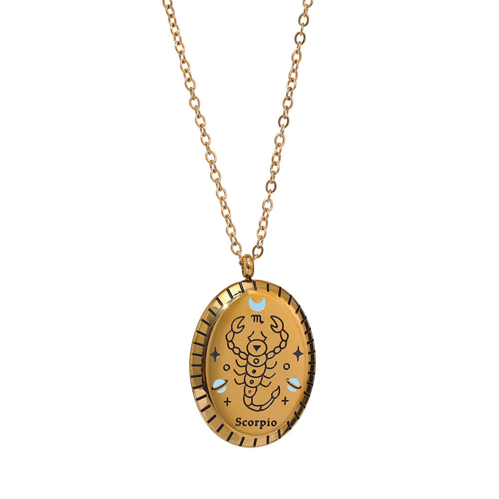 18K Gold Zodiac Oval Necklace