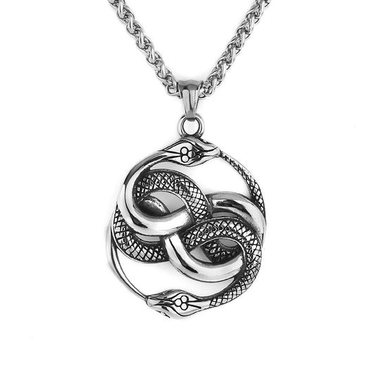 Men's Steel Double Ouroboros Necklace