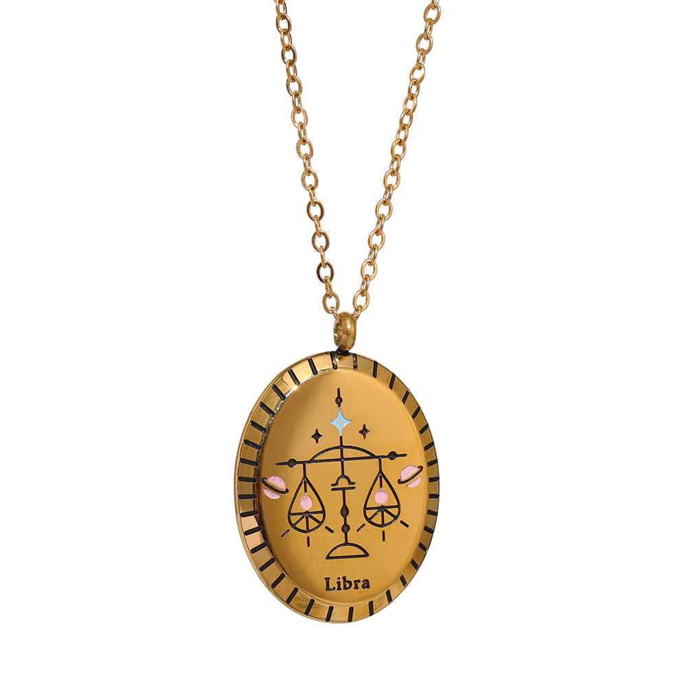 18K Gold Zodiac Oval Necklace