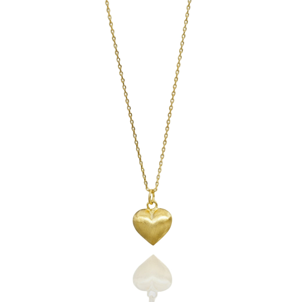 18K Gold Brushed Puffed Heart Necklace