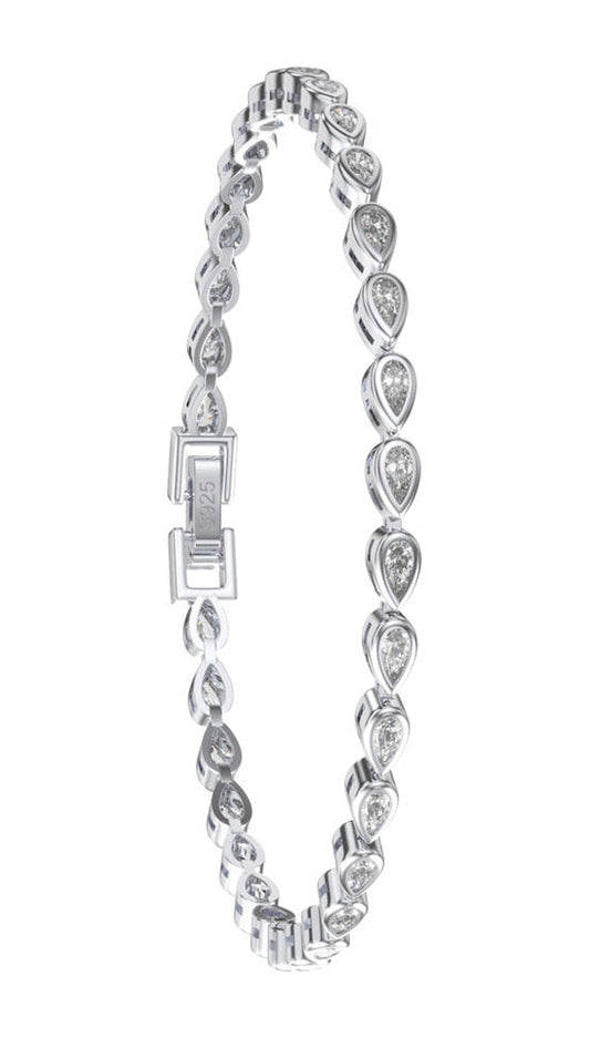 14K Gold Diamond Teardrop-Link Bezel Set Tennis Bracelet (White)