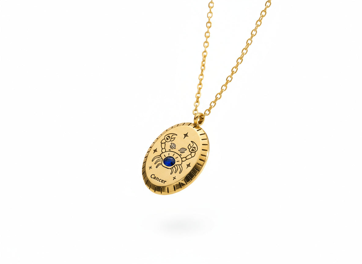 18K Gold Zodiac Oval Necklace