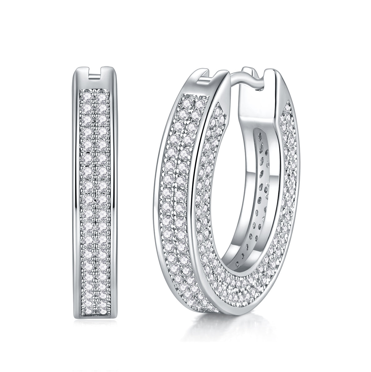 Platinum Moissanite  Pavé-Set Medium Hoop Earrings