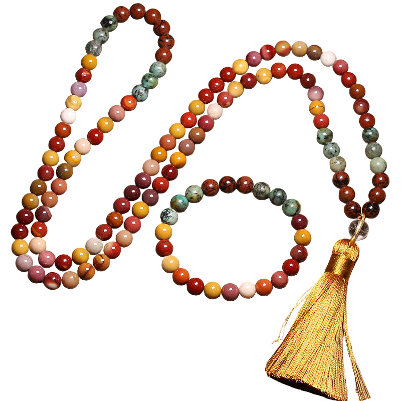 Mala Beaded Necklace and Bracelet Set