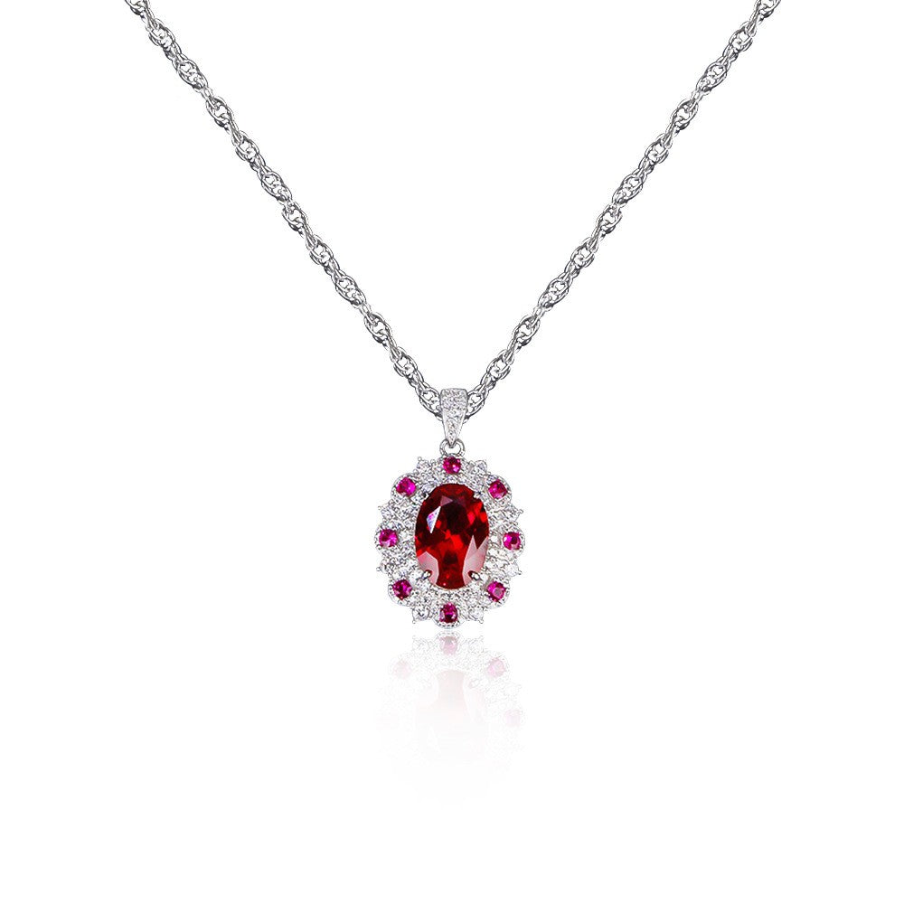 Oval-Cut Gemstone Petal-Shaped Halo Necklace
