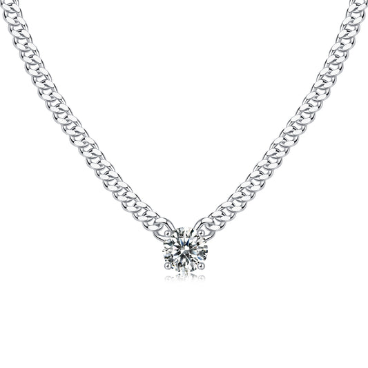1ct. Moissanite Pendant on S925 Platinum Cuban Link Chain