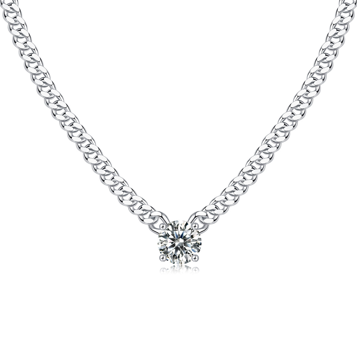 1ct. Moissanite Pendant on S925 Platinum Cuban Link Chain