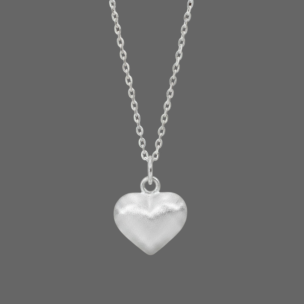 18K Gold Brushed Puffed Heart Necklace