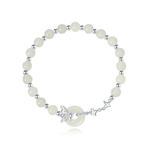 Sterling Silver Butterfly Jade Bracelet