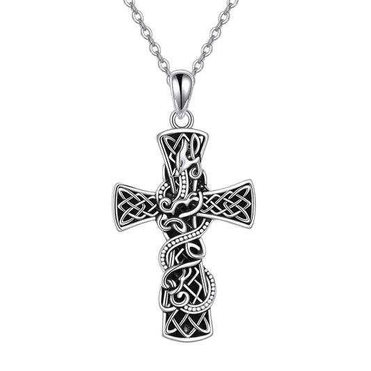 Celtic Cross Necklace with Dragon Motif